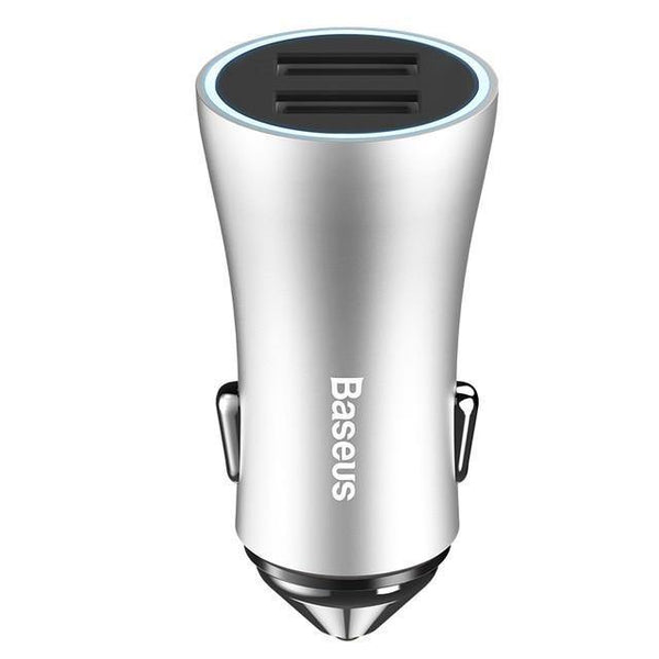 Planet Gates Silver Baseus LED Car USB Charger For iPhone Samsung Xiaomi 2.4A Fast Charge Adapter Metal Mini USB Car-Charger For Mobile Phone