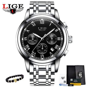 Planet Gates silver black 1 Men's Watches Military Luxury Brand Watch Mens Quartz Stainless Steel Clock Fashion Chronograph Watch Man Relogio Masculino