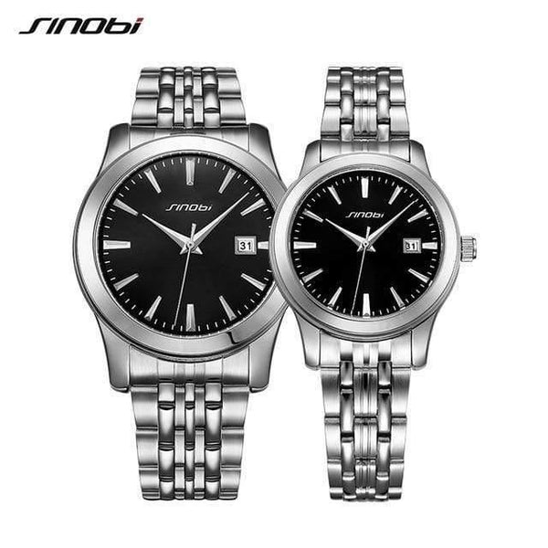 Planet Gates Silver Black 2pcs Watches Top Luxury Brand SINOBI Women's Quartz Watch Male Clock Ladies Wristwatch Fashion lover Watch Gift