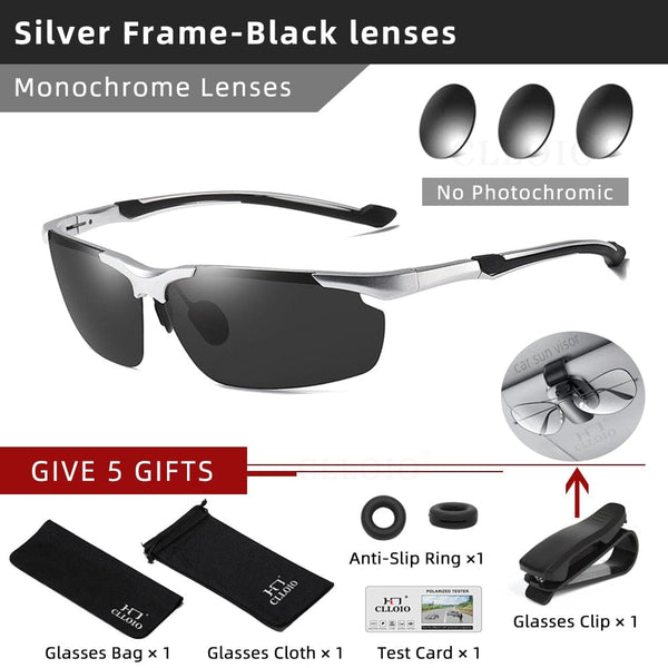 Planet Gates Silver-Black / China / Glasses Bag Set CLLOIO Top Quality Aluminum Polarized Photochromic Sunglasses Men Rimless Day Night Driving Glasses Anti-Glare Chameleon Eyewear