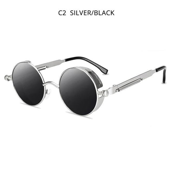 Planet Gates Silver Black Classic Steampunk Sunglasses Men Women Retro Gothic Round Male's Glasses Fashion Metal Driving Goggle UV400