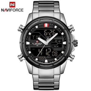 Planet Gates silver black Men Luxury Top Brand Naviforce LED Men Sports Watches Waterproof Full Steel Quartz Men's Watch Relogio Masculino