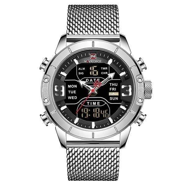 Planet Gates Silver Black Men Watch Top Luxury Brand Man Military Sport Quartz Wrist Watches Stainless Steel LED Digital Clock Relogio Masculino