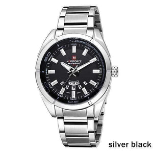Planet Gates silver black Men Watches Luxury Sport Quartz 30M Waterproof Watches Men's Stainless Steel Band Auto Date Wristwatches Relojes