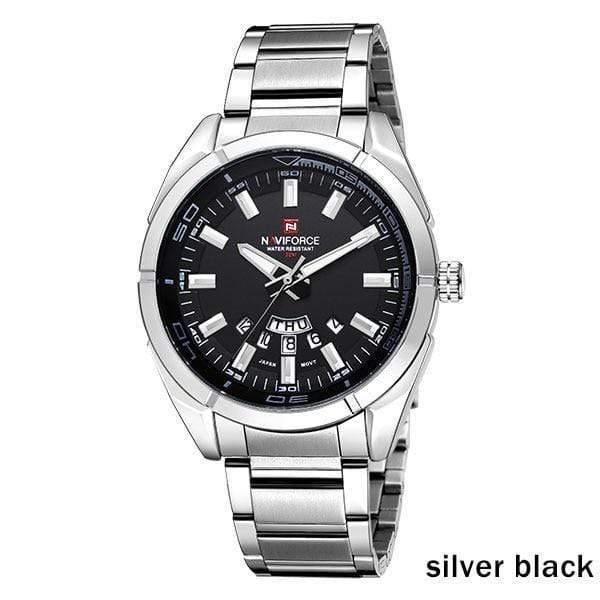 Planet Gates silver black Men Watches Luxury Sport Quartz 30M Waterproof Watches Men's Stainless Steel Band Auto Date Wristwatches Relojes