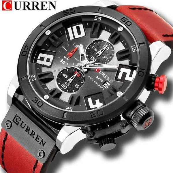 Planet Gates silver black Mens Watches Fashion Chronograph Quartz Digital Wristwatch CURREN Leather Strap Watch With Waterproof 30M Reloj Hombre