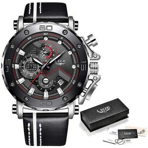 Planet Gates Silver black Mens Watches Top Brand Luxury Big Dial Military Quartz Watch Leather Waterproof Sport Chronograph Watch Men