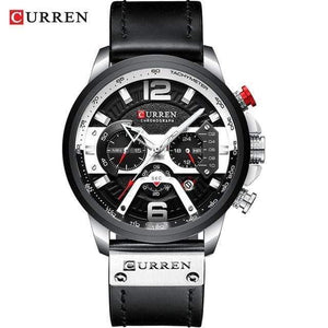 Planet Gates silver black Mens Watches Top Brand Luxury Men Casual Leather Waterproof Chronograph Men Sport Quartz Clock Relogio Masculino
