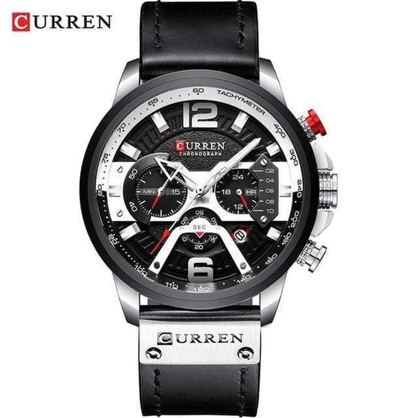 Planet Gates silver black Mens Watches Top Brand Luxury Men Casual Leather Waterproof Chronograph Men Sport Quartz Clock Relogio Masculino