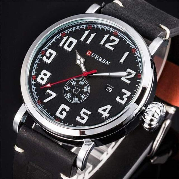 Planet Gates silver black Mens Watches Top Brand Luxury Men's Quartz Watch Waterproof Sport Military Watches Men Leather relogio masculino