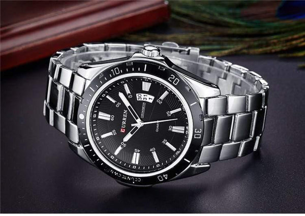 Planet Gates silver black Mens Watches Top Luxury Brand  Men Full Steel Watches Quartz Watch Analog Waterproof Sports Army Military WristWatch