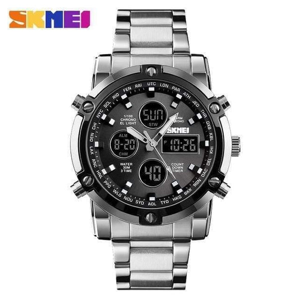 Planet Gates silver black watch Watch Men Quartz Sport Watch Luxury Business Stainless Steel Strap Men Watches Waterproof Clock reloj hombre