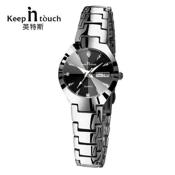 Planet Gates Silver Black Watch Women Quartz Calendar Rhinestone Dress Bracelet Women's Watch Ladies Luminous Relogio Feminino