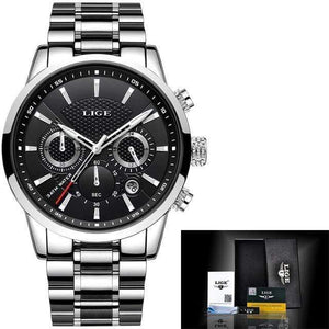 Planet Gates silver blakc Watch Men Fashion Sport Quartz Clock Mens Watches Brand Luxury Full Steel Business Waterproof Watch Relogio Masculino