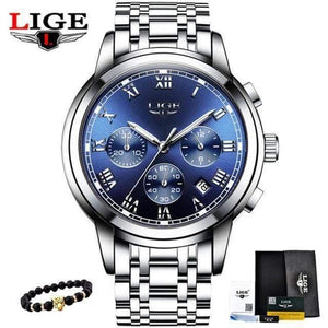 Planet Gates silver blue 1 Men's Watches Military Luxury Brand Watch Mens Quartz Stainless Steel Clock Fashion Chronograph Watch Man Relogio Masculino