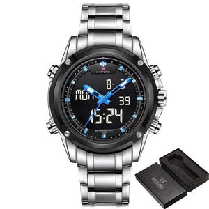 Planet Gates Silver Blue add box Men Watches Luxury Brand Naviforce Men's Quartz Hour Analog LED Sports Watch Men Army Military Wrist Watch Relogio Masculino
