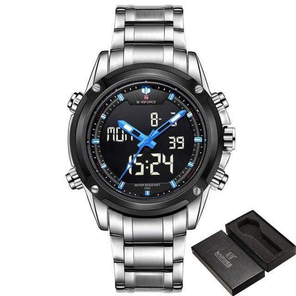 Planet Gates Silver Blue add box Men Watches Luxury Brand Naviforce Men's Quartz Hour Analog LED Sports Watch Men Army Military Wrist Watch Relogio Masculino