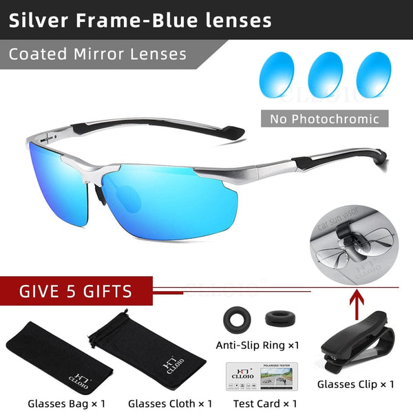 Planet Gates Silver-Blue / China / Glasses Bag Set CLLOIO Top Quality Aluminum Polarized Photochromic Sunglasses Men Rimless Day Night Driving Glasses Anti-Glare Chameleon Eyewear