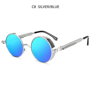Planet Gates Silver Blue Classic Steampunk Sunglasses Men Women Retro Gothic Round Male's Glasses Fashion Metal Driving Goggle UV400