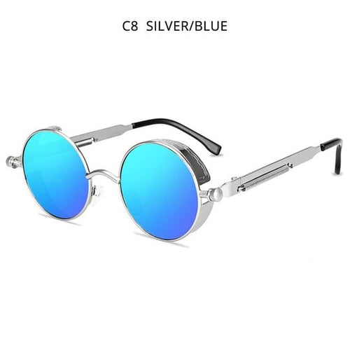 Planet Gates Silver Blue Classic Steampunk Sunglasses Men Women Retro Gothic Round Male's Glasses Fashion Metal Driving Goggle UV400
