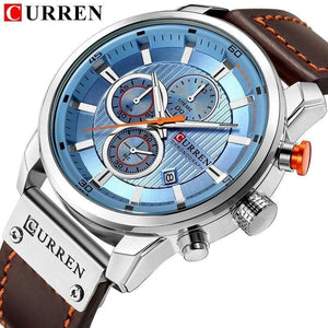 Planet Gates silver blue Fashion Leather Strap Quartz Men Watches Casual Date Business Male Wristwatches Clock Montre Homme
