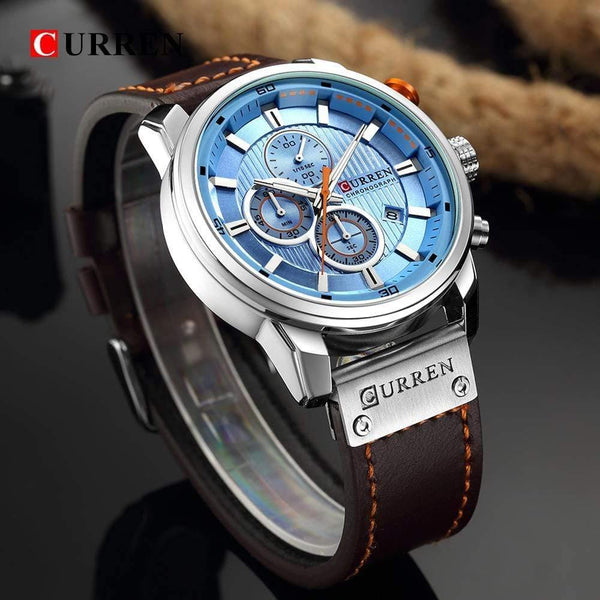 Planet Gates silver blue Fashion Leather Strap Quartz Men Watches Casual Date Business Male Wristwatches Clock Montre Homme