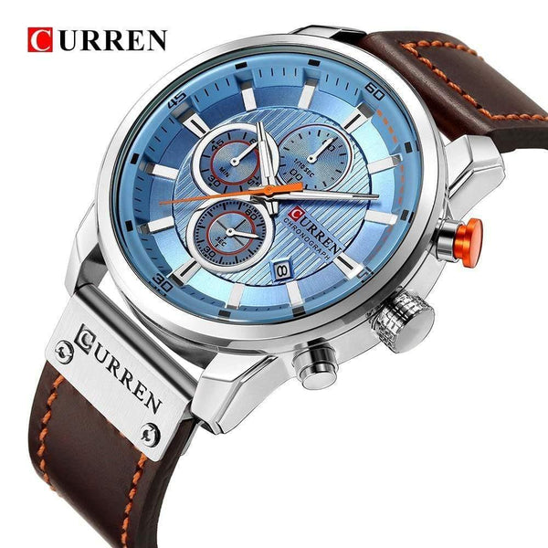 Planet Gates silver blue Fashion Leather Strap Quartz Men Watches Casual Date Business Male Wristwatches Clock Montre Homme