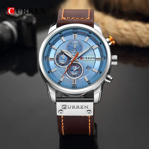 Planet Gates silver blue Fashion Leather Strap Quartz Men Watches Casual Date Business Male Wristwatches Clock Montre Homme