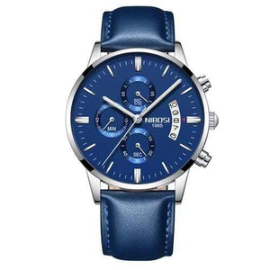 Planet Gates Silver Blue Leather Men Watches Luxury Famous Top Brand Men's Fashion Casual Dress Watch Military Quartz Wristwatches Saat