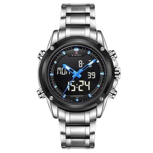 Planet Gates Silver Blue Men Watches Luxury Brand Naviforce Men's Quartz Hour Analog LED Sports Watch Men Army Military Wrist Watch Relogio Masculino