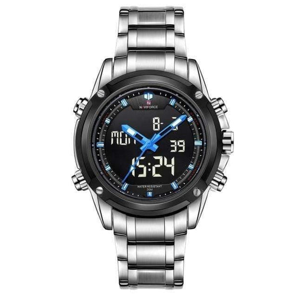 Planet Gates Silver Blue Men Watches Luxury Brand Naviforce Men's Quartz Hour Analog LED Sports Watch Men Army Military Wrist Watch Relogio Masculino