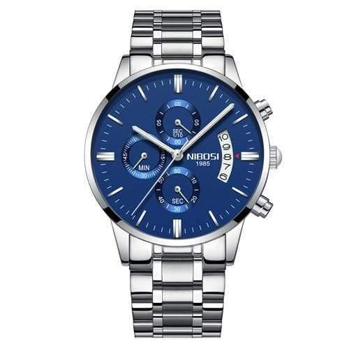 Planet Gates Silver Blue Steel Men Watches Luxury Famous Top Brand Men's Fashion Casual Dress Watch Military Quartz Wristwatches Saat