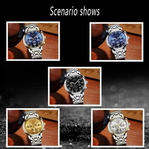 Planet Gates silver blue steel Watches Men Luxury Brand LIGE Chronograph Men Sports Watches Waterproof Full Steel Quartz Men's Watch Relogio Masculino