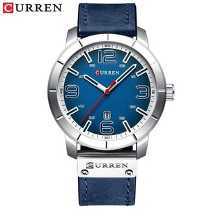 Planet Gates silver blue watch Men's Quartz Wristwatches Male Clock Top Brand Luxury Reloj Hombres Leather Wrist Watches with Calendar