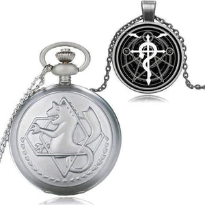 Planet Gates Silver Cartoon Fullmetal Alchemist Edward Pocket Watch with Necklace & Pendant Chain Cosplay Costume Luxury Gift Set