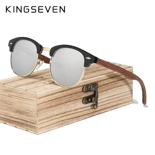 Planet Gates Retro Fashion Style Handmade Black Walnut Wooden Sunglasses Men Women 100%Polarized UV400  Lens Semi-Rimless Eyewear