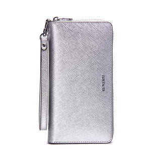 Planet Gates Silver / China Women Cow Leather Clutch Ladies Continent Purses Metalic Genuine Leather Wallets Cell Phone Holder Hot Sale