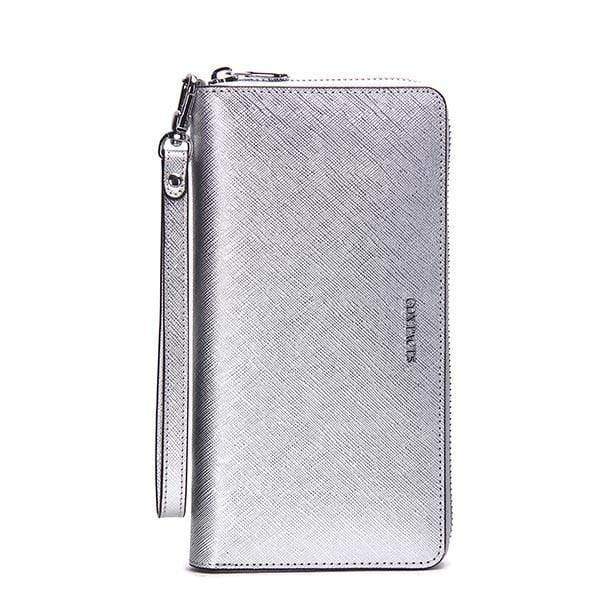 Planet Gates Silver / China Women Cow Leather Clutch Ladies Continent Purses Metalic Genuine Leather Wallets Cell Phone Holder Hot Sale