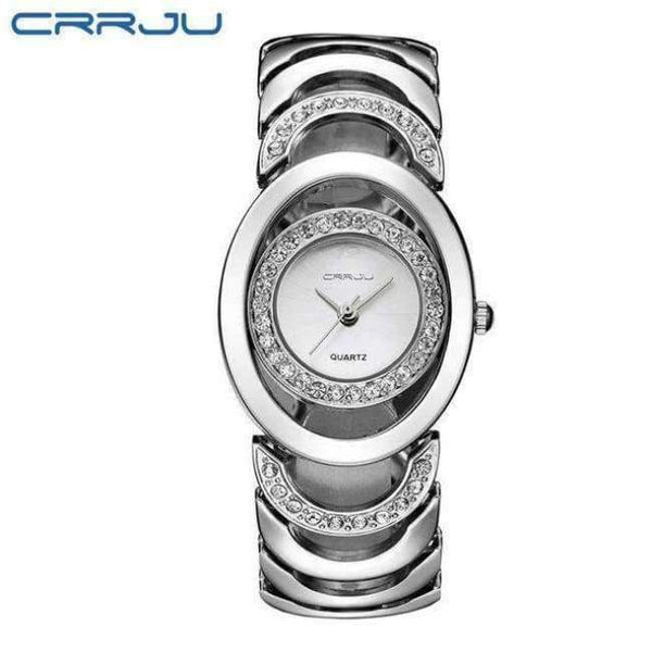 Planet Gates silver CRRJU Brand Luxury Crystal Gold Watches Women Ladies Quartz Wristwatches Bracelet Steel Watch Relogio Feminino Relojes Mujer