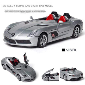 Planet Gates Silver Diecast 1:32 Toy Car Mercedes Benz SLR Roadster Alloy Model Miniature Metal Vehicle Collection for Children Christmas Gifts Boys