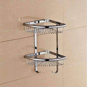 Planet Gates Silver Double 1 Bathroom Shelves Pure Copper Corner Triangle Basket Single Double Layer With Hooks Cosmetic Rack Shower Shampoo Accessorie