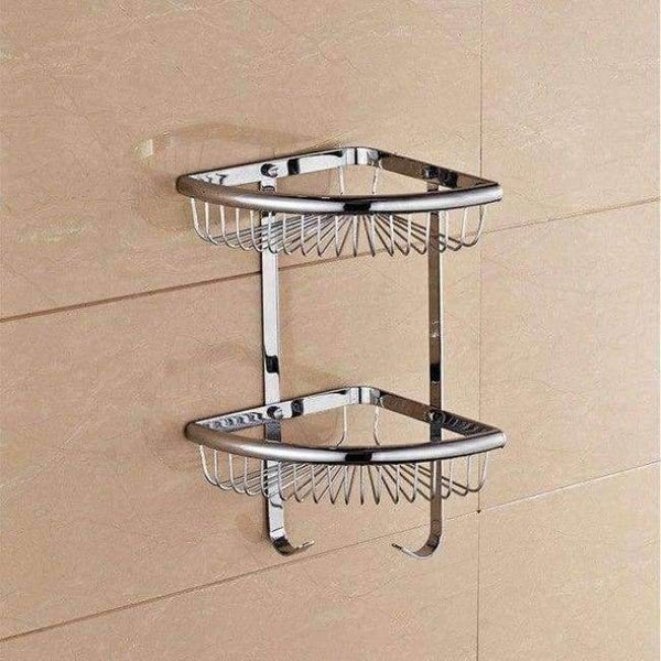 Planet Gates Silver Double 1 Bathroom Shelves Pure Copper Corner Triangle Basket Single Double Layer With Hooks Cosmetic Rack Shower Shampoo Accessorie