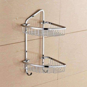 Planet Gates Silver Double 2 Bathroom Shelves Pure Copper Corner Triangle Basket Single Double Layer With Hooks Cosmetic Rack Shower Shampoo Accessorie