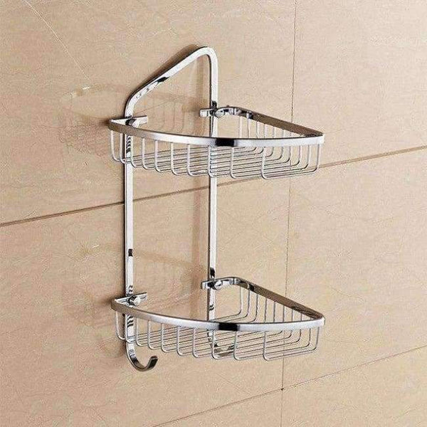 Planet Gates Silver Double 2 Bathroom Shelves Pure Copper Corner Triangle Basket Single Double Layer With Hooks Cosmetic Rack Shower Shampoo Accessorie