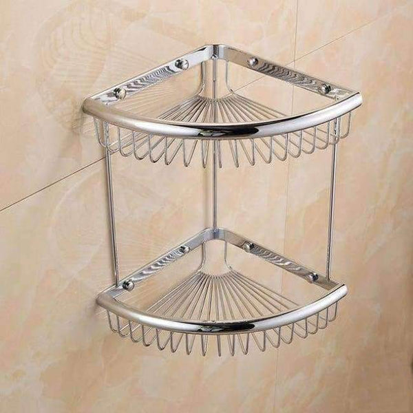 Planet Gates Silver Double 3 Bathroom Shelves Pure Copper Corner Triangle Basket Single Double Layer With Hooks Cosmetic Rack Shower Shampoo Accessorie