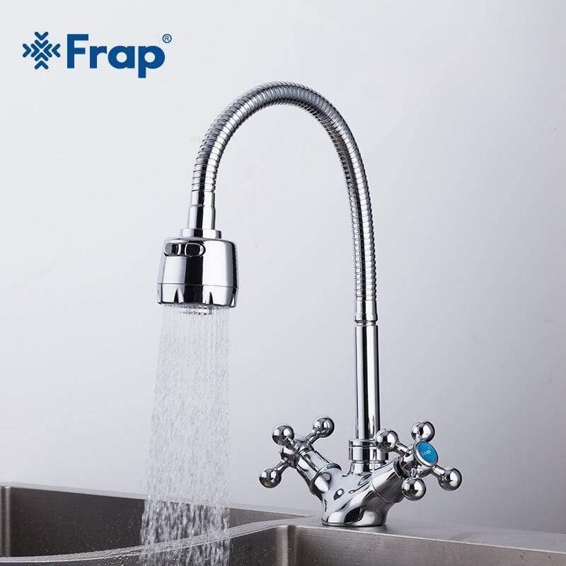 Planet Gates Silver Double Handle Kitchen Sink Faucet Mixer Cold And Hot Kitchen Tap Mixer Single Hole Water Tap Torneira Cozinha  F4319 (Silver)