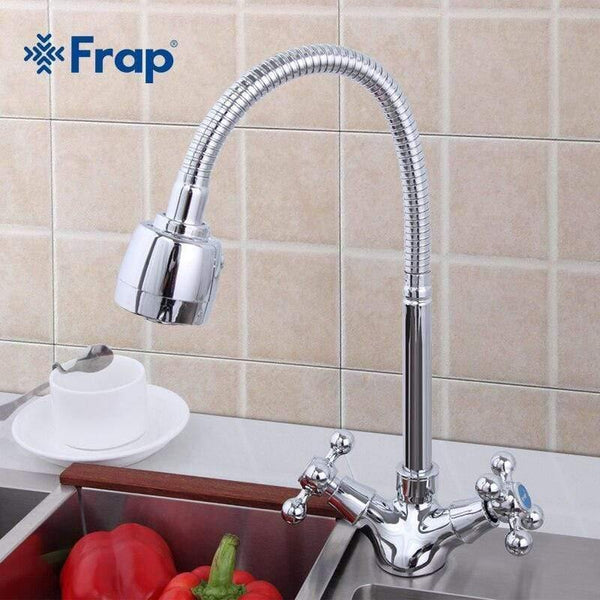 Planet Gates Silver Double Handle Kitchen Sink Faucet Mixer Cold And Hot Kitchen Tap Mixer Single Hole Water Tap Torneira Cozinha  F4319 (Silver)
