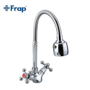 Planet Gates Silver Double Handle Kitchen Sink Faucet Mixer Cold And Hot Kitchen Tap Mixer Single Hole Water Tap Torneira Cozinha  F4319 (Silver)