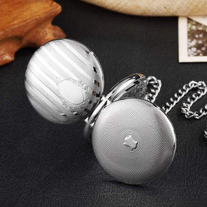 Planet Gates Silver Engraved Silver Case Mechanical Pocket Watch Double Flip Cover Skeleton Steampunk Pendent Necklace Clock Fob Watches