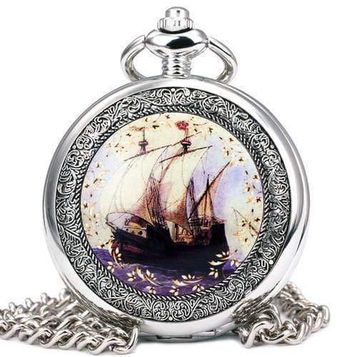 Planet Gates BROWN F Pocket Watch Mechanical Skeleton Dial Ancient Sailing Boat Flowers Carved Lid Pendant Chain Gift